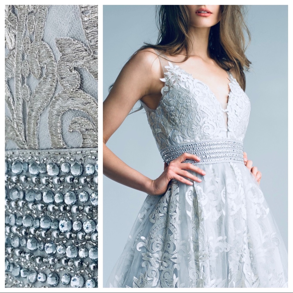 Stunning embellished floral silver ball gown 8 NWT